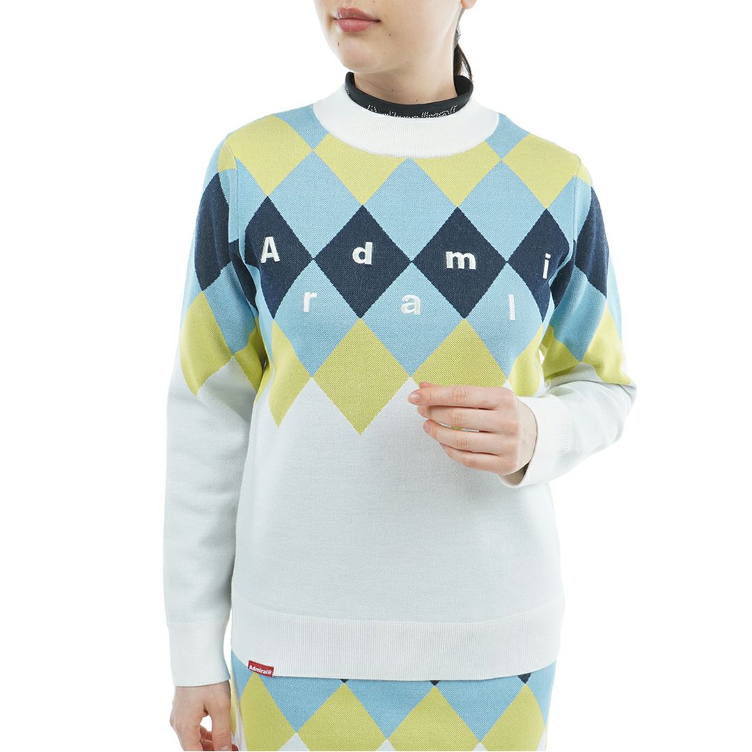 [アドミラル ゴルフ] レディース アーガイル ボトルネックセーター