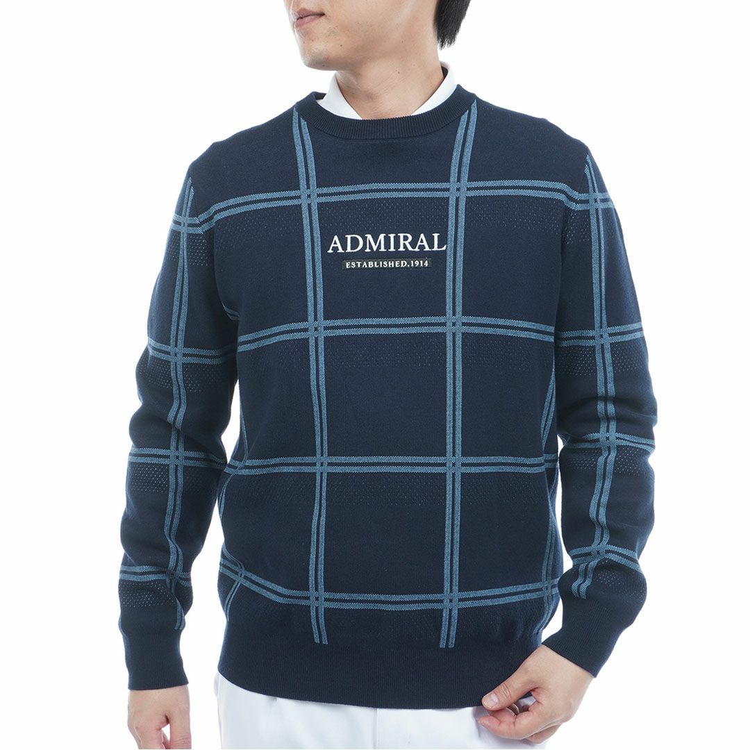 [アドミラル ゴルフ] メンズ ウィンドウペン クルーネックセーター