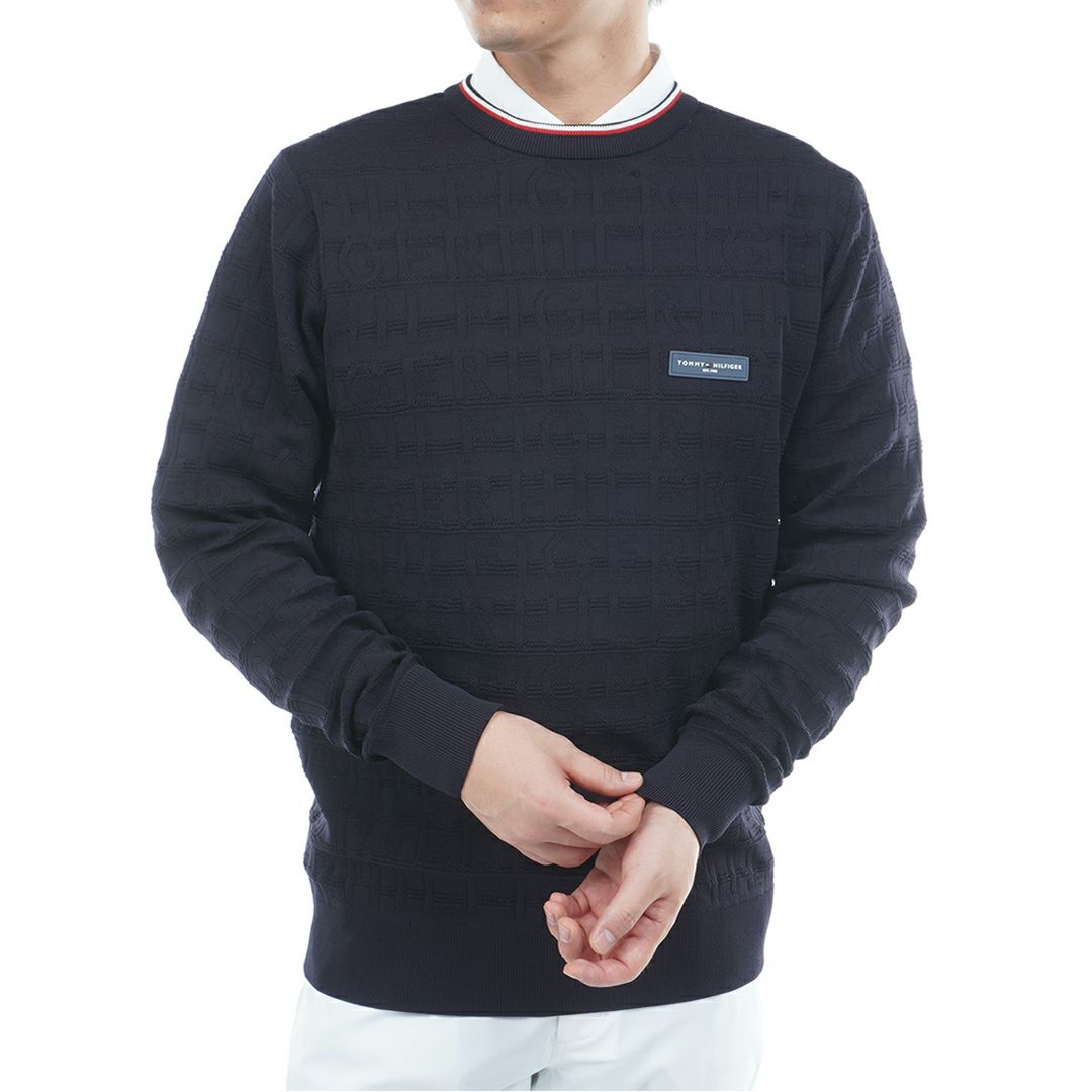 [トミーヒルフィガー] メンズ ロゴジャガード クル-ネックニット