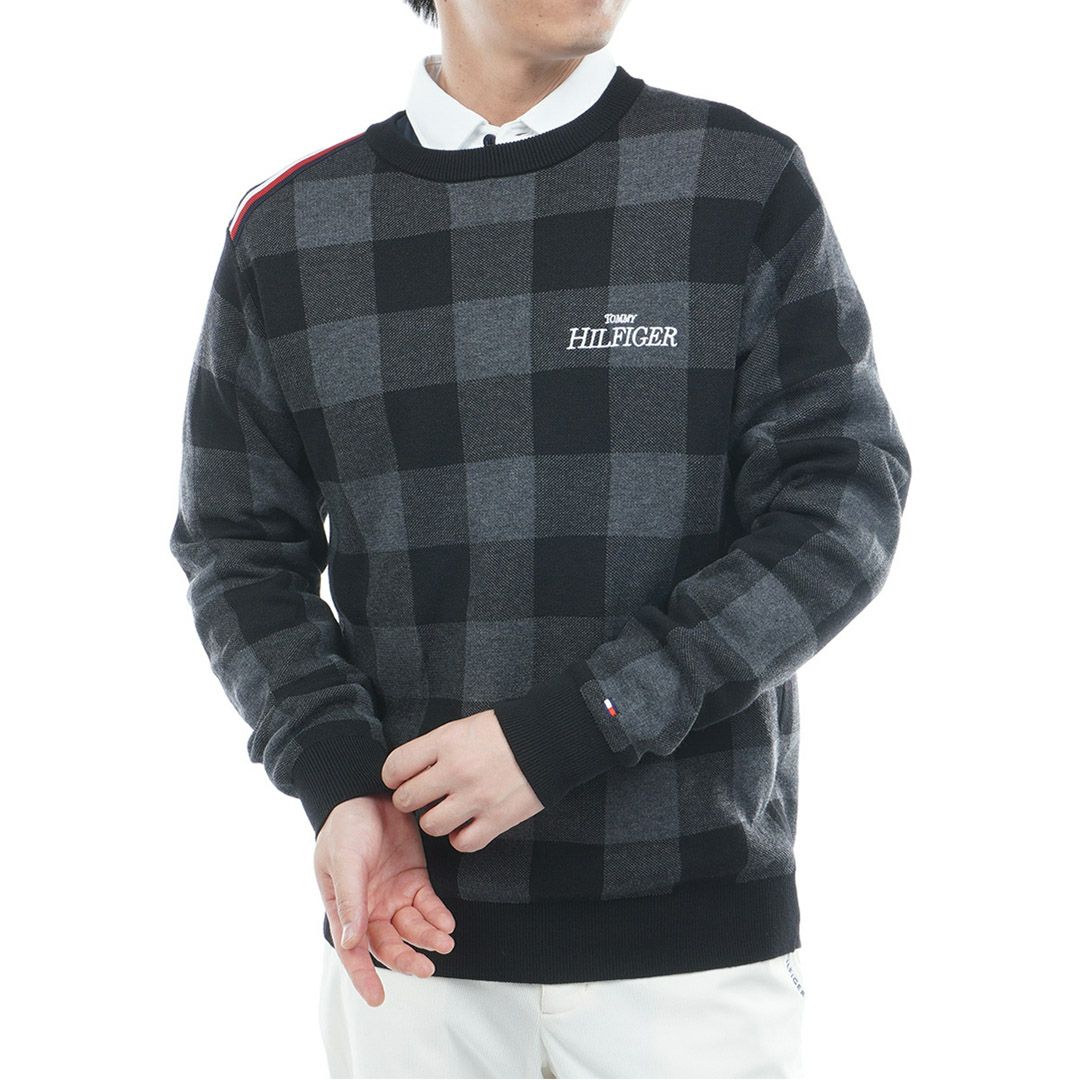 [トミーヒルフィガー] メンズ チェックジャガード クルーネックニット