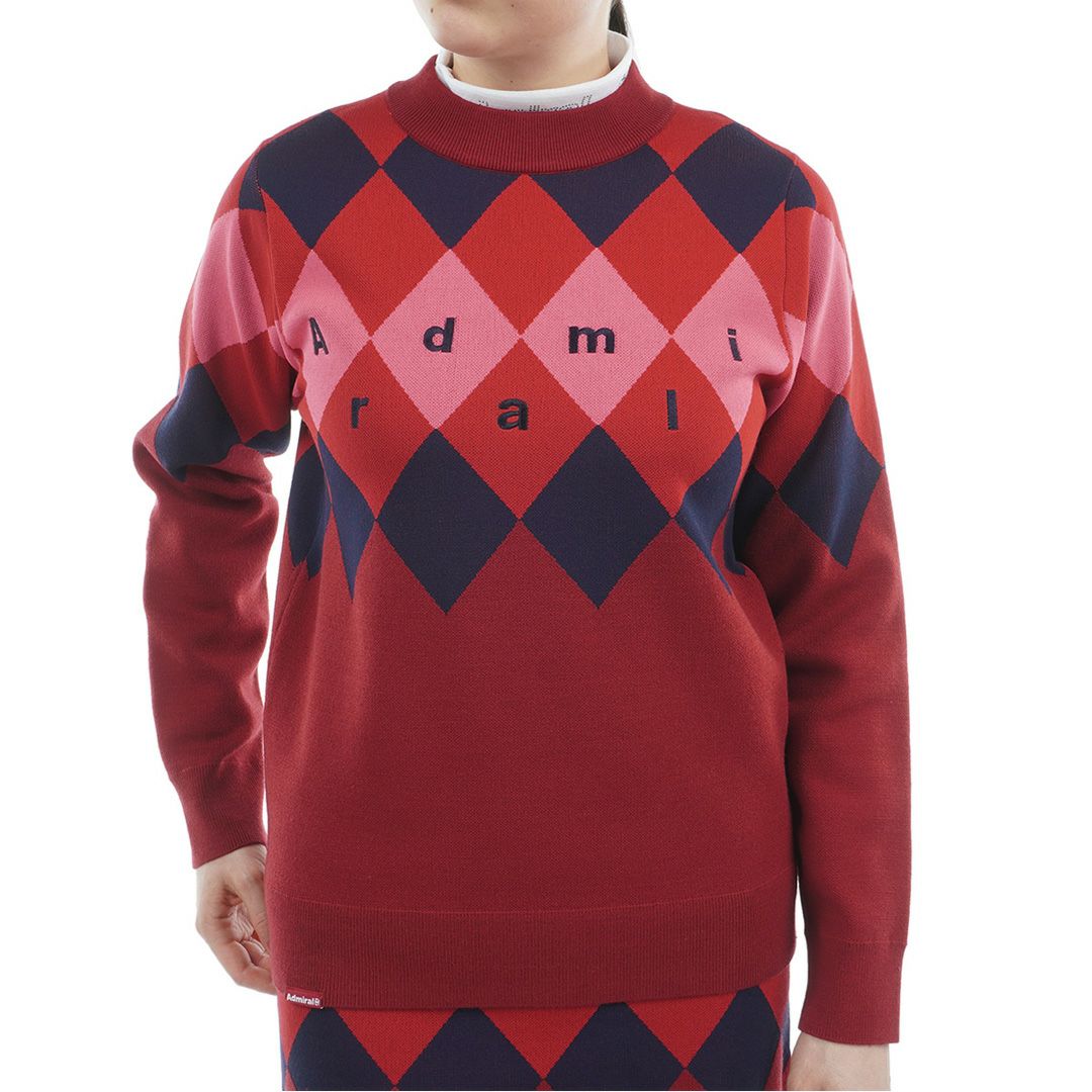 [アドミラル ゴルフ] レディース アーガイル ボトルネックセーター