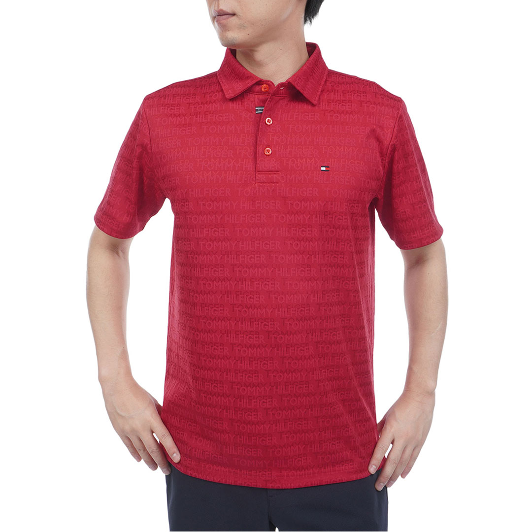 [トミー ヒルフィガー ゴルフ] メンズ ロゴジャガード　半袖台衿シャツ
