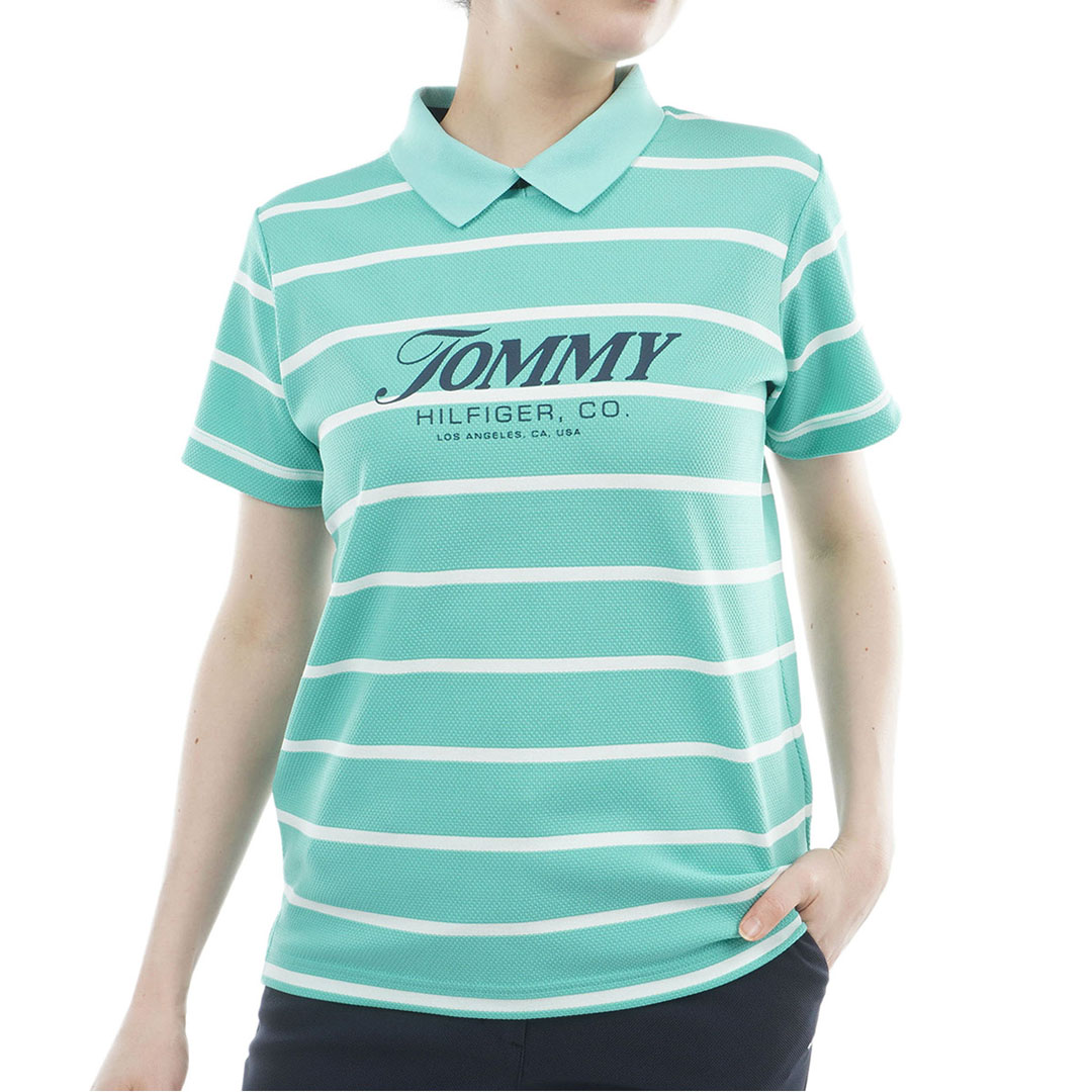 [トミー ヒルフィガー ゴルフ] レディース ボーダースリット モックネックシャツ